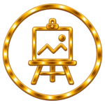 Golden easel icon representing handcrafted artwork creation