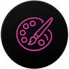 Handmade art palette icon in pink neon outline on black circle